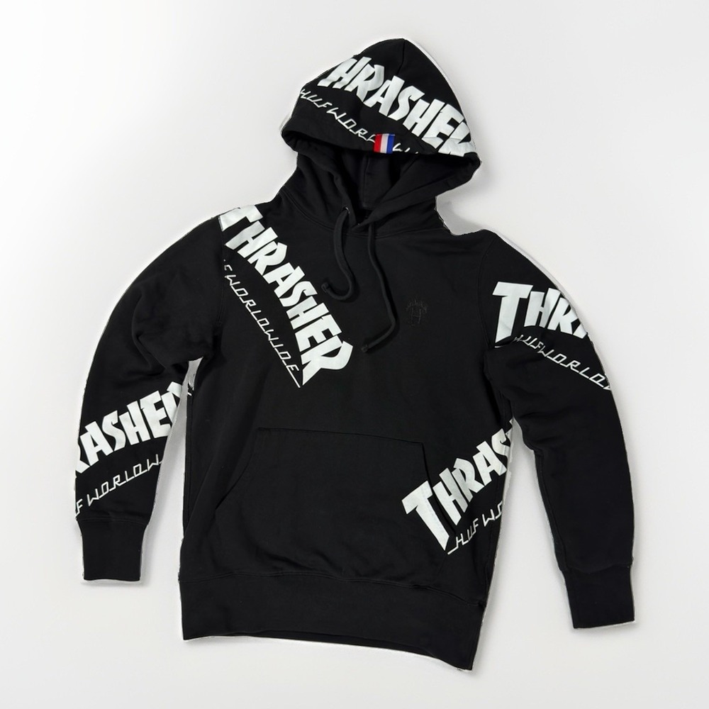 HUF Thrasher Black Pullover Hoodie Men's Small Graphic Skate Streetwear